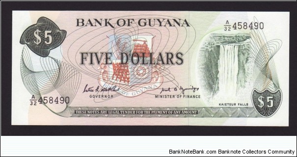 Guyana 1989 P-22e 5 Dollars Banknote