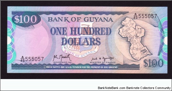 Guyana 1989 P-28 100 Dollars Banknote