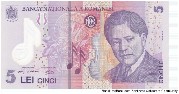 Romania P118 (5 lei 2005) Polymer Banknote