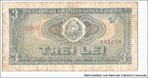 3 Lei Socialist Republic of Romania 1966  Banknote