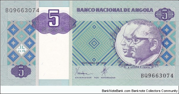 Angola P144 (5 kwanzas Oct-1999) Banknote