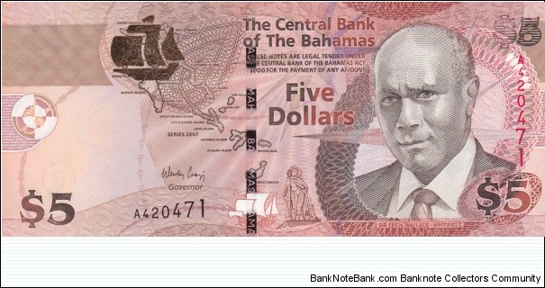 Bahamas P72 (5 dollars 2007) Banknote