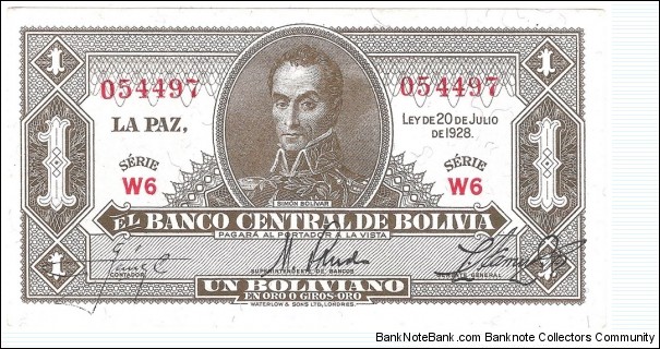 1 Boliviano(1928) Banknote