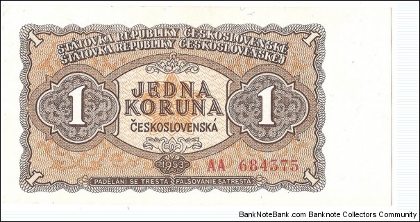 1 Koruna(Czechoslovakia Socialist Republic 1953) Banknote