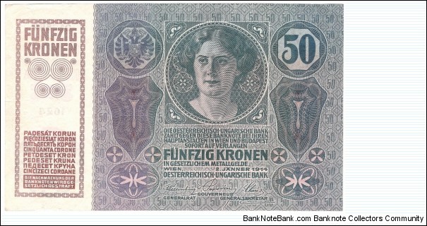 50 Kronen/Korona
(Austro/Hungarian Empire-1914)  Banknote