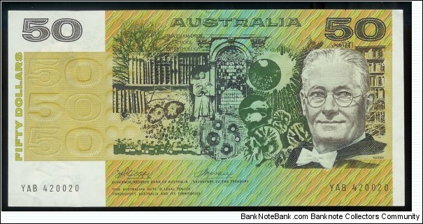 1974 Fifty Dollar note gEF. This serial YAB is the second prefix after YAA.  Banknote