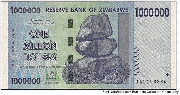 Zimbabwe 2008 1 Million Dollars. Banknote