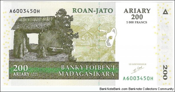 200 Ariary/1000 Francs Banknote