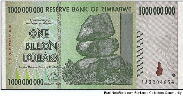 Zimbabwe 2008 1 Billion Dollars. Banknote