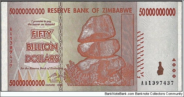 Zimbabwe 2008 50 Billion Dollars. Banknote