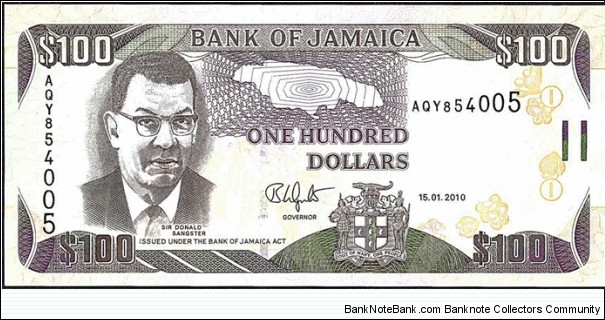 Jamaica 2010 100 Dollars. Banknote