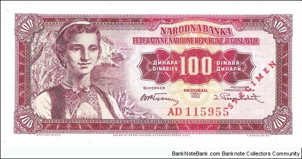 100 Dinara(specimen 1955) Banknote