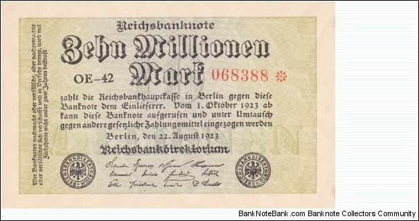 Germany P106c (10000000 mark 23/8-1923) Banknote