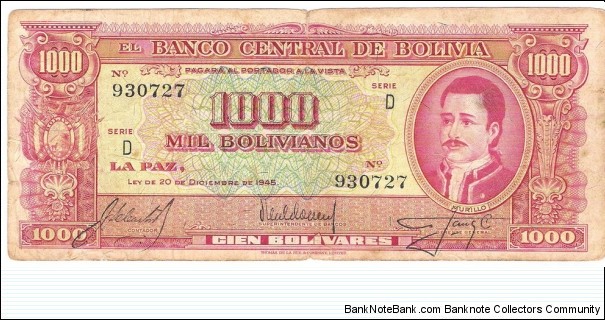 1000 Bolivianos(1945) Banknote