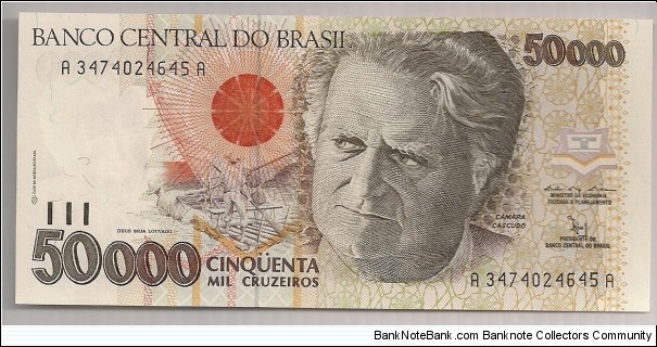 Brazil 50000 Cruzeiros 1992 P234. Banknote