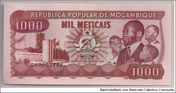 Mozambique 1000 Meticais 1989 P132. Banknote