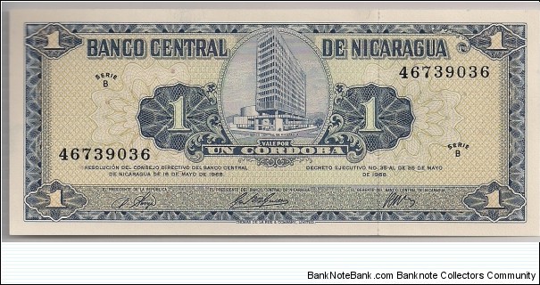 Nicaragua 1 Cordoba 1968 P115. Banknote