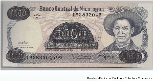 Nicaragua 500000 Cordobas ovpt 1987 P150. Banknote