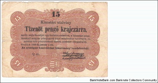 15 Pengo Krajezarra(1849) Banknote