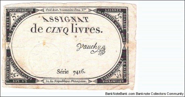 5 Livres(Assignat 1793) Banknote