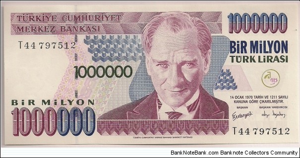 Turkey 1000000 Lira 2002 P213. Banknote