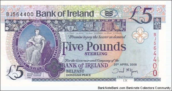 Northern Ireland P79b (5 pounds 20/4-2008) Banknote