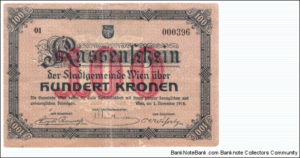 100 Kronen(Regional Issue-Wien 1918) Banknote