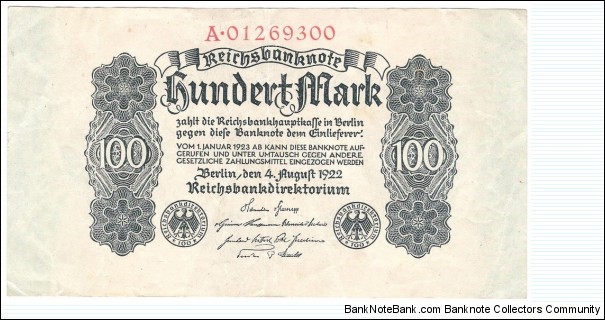 100 Mark(Weimar Republic 1922) Banknote