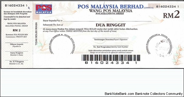 Labuan 2011 2 Ringgit postal order. Banknote