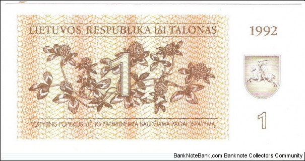 Banknote from Lithuania year 1992