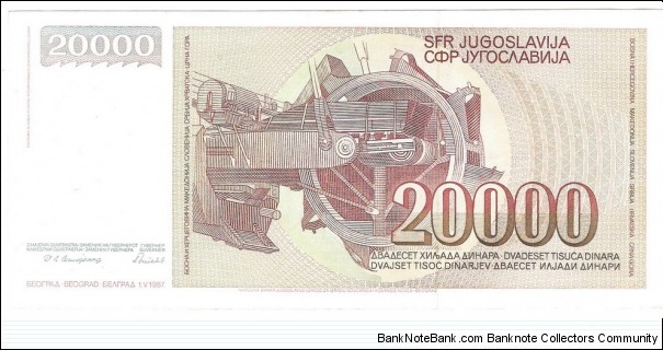 Banknote from Yugoslavia year 1987