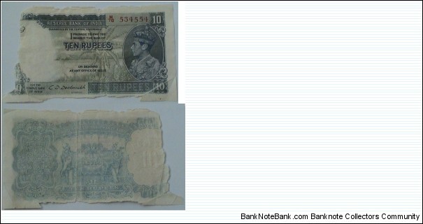 10 Rupees. British India. King George VI. CD Deshmukh signature. Banknote