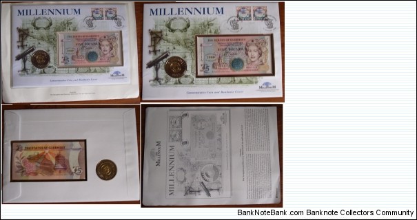 5 Pounds. Banknote and coin cover commemorative for the Millenium. Banknote