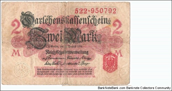 2 Mark(German Empire 1914) Banknote