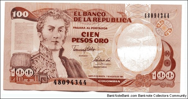 Cien Pesos oro.
Serial # 48094344 Banknote