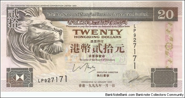 Hong Kong SAR
HSBC Bank
20 Hong Kong Dollars Banknote