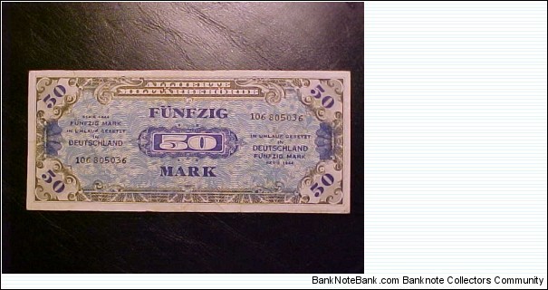 An allied occupational note for 50 marks, quite plain and given to allied troops before the landings in Normandy. Banknote