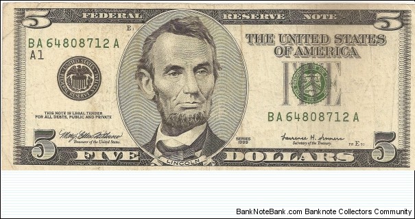 5 American Dollars Banknote