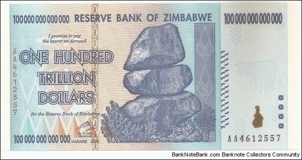 100,000,000,000,000 Zimbabwean Dollar Banknote