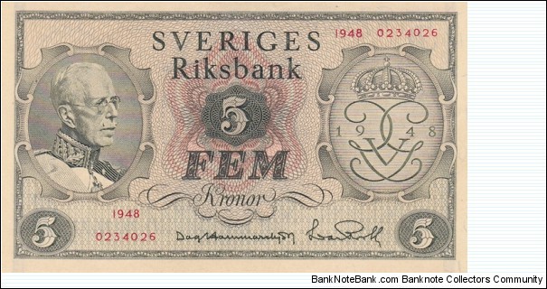 Sweden P41a (5 kronor 1948) Banknote