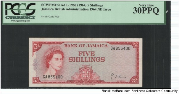 Jamaica P 51Ad 5 Shilling  Banknote