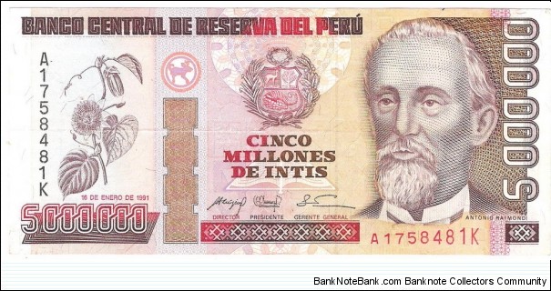 5.000.000 Intis(1991) Banknote