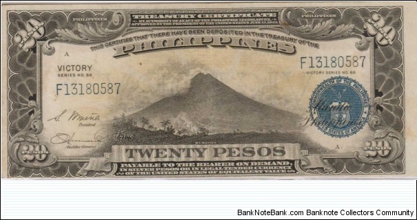 PI-98a Philippine 20 Peso Victory note. Banknote