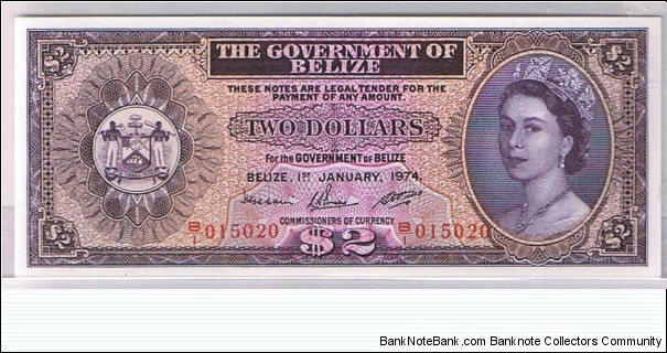 BELIZE $2 1974 Banknote