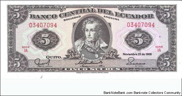 5 Sucres(1988) Banknote