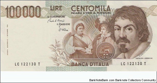 100.000 Lire, Type 1, 'Caravaggio' Banknote