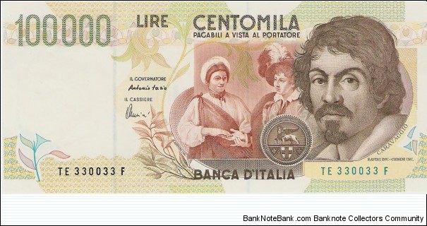 100.000 Lire, Type 2, 'Caravaggio', Radar Banknote