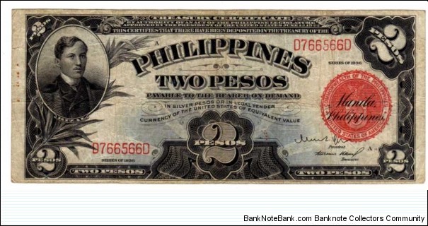This is a U.S. Philippine Treasury Certificate, payable in Siver Pesos or legal tender currency of the U.S. 
Scarce Issue













 Banknote