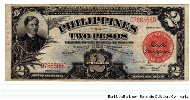 This is a U.S. Philippine Treasury Certificate, payable in Siver Pesos or legal tender currency of the U.S. 
Scarce Issue













 Banknote