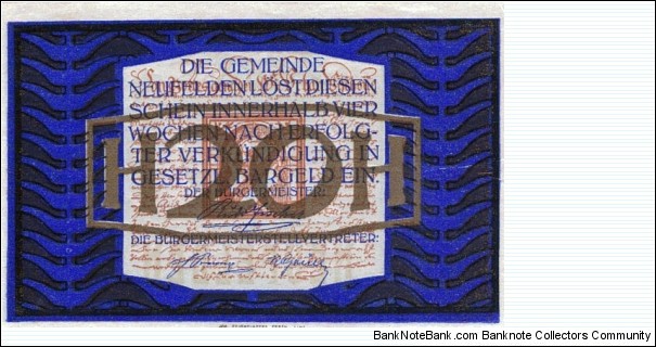 Neufelden Austria  20 Heller rev - Notgeld Banknote